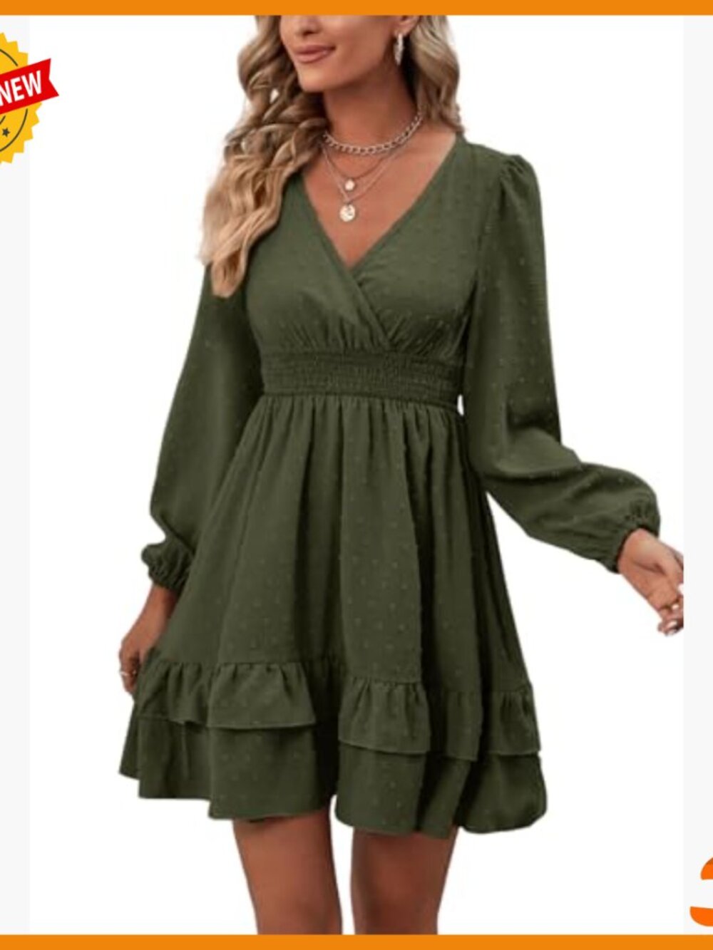 Long Sleeve Wrap Mini Dress with Ruffle Hem Swiss Dots Fabric - Picture 6 of 7